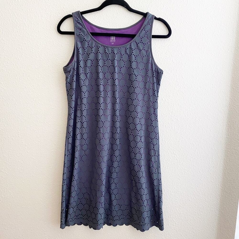 Title Nine Sleeveless Illusion Eyelet Dress, Gray/Purple, Size Md, Athleticwear